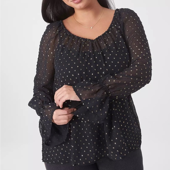 Lane Bryant Black Sheer Polka Dot Blouse - Picture 1 of 9